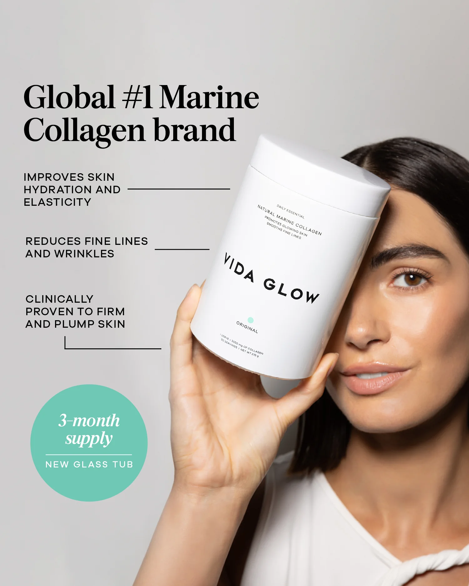 Natural Marine Collagen Powder 270g Glass Tub - Original - Image 3